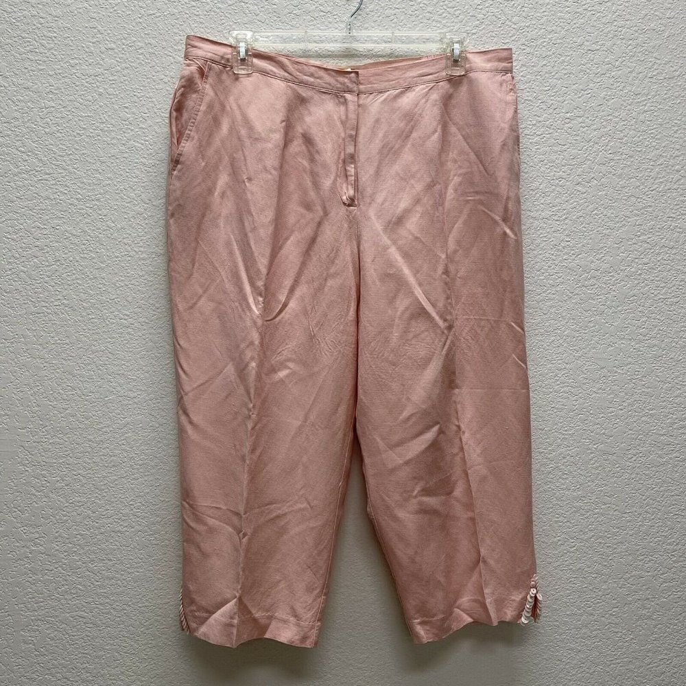 Ruby Rd Womens 20W Plus Capri Pants Linen Rayon Blend Lined Pink Shell Accents